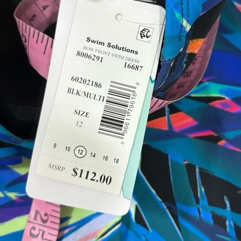Swim Solutions NWT $112 Women's Printed Bow-Front Swim Dress 12 L - Picture 10 of 11